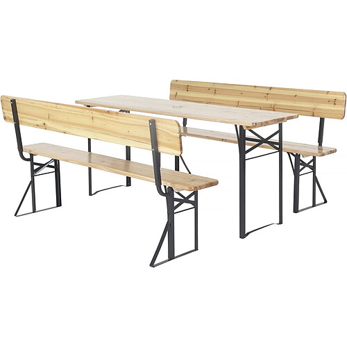Habitat Et Jardin Salon de jardin set brasserie en bois avec dossier [ ]Lisbonne[ ] - 180 cm - Marron