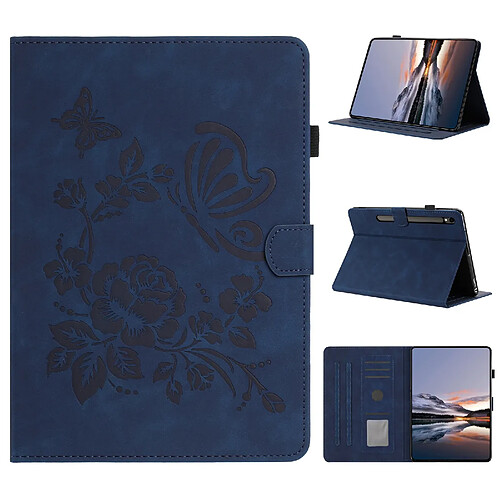 Étui pour tablette en cuir gaufré à motif papillon et fleur pour Samsung Galaxy Tab S10 FE+/S10 FE+ Plus-Bleu