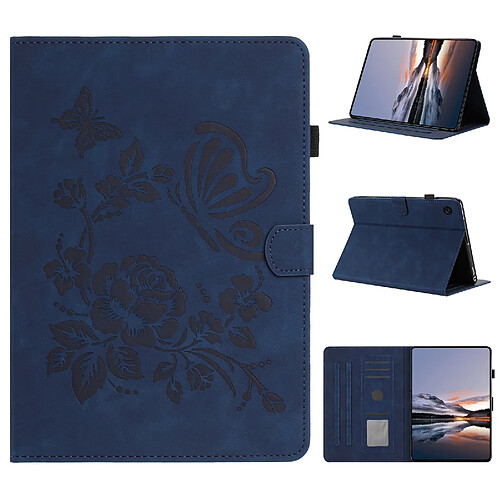 Étui pour tablette en cuir gaufré à motif papillon et fleur pour Samsung Galaxy Tab A11/A9-Bleu