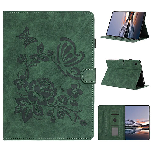 Étui pour tablette en cuir gaufré à motif papillon et fleur pour Samsung Galaxy Tab A11/A9-Vert