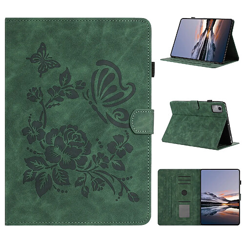 Étui pour tablette en cuir gaufré à motif papillon et fleur pour Lenovo Tab P11 Gen 2-Vert