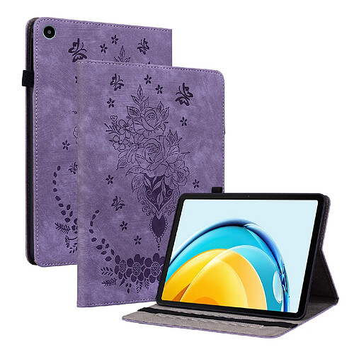 Étui pour tablette Huawei MatePad SE 10.4 , cuir gaufré, motif papillon et rose - Violet
