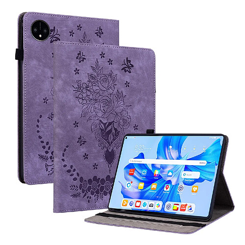 Étui pour tablette Huawei MatePad Pro 11 (2022) , cuir gaufré, motif papillon et rose - Violet