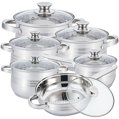Batterie de Cuisine 12 Pièces en Acier Inoxydable Herzberg HG1241-IX