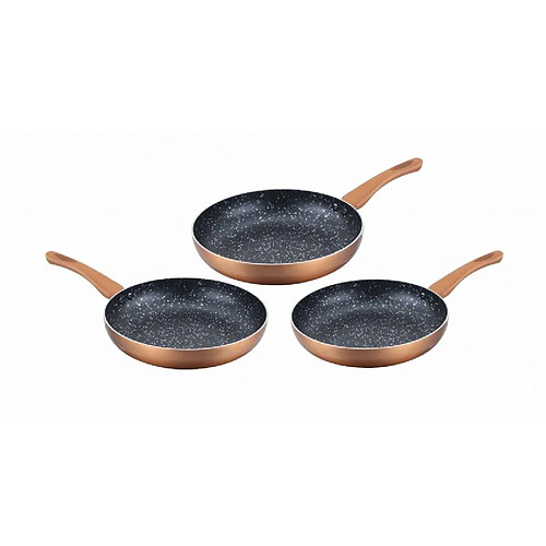 Lot de 3 Poêles en pierre 20 24 28cm Induction cuivre Cenocco CC2001-COP