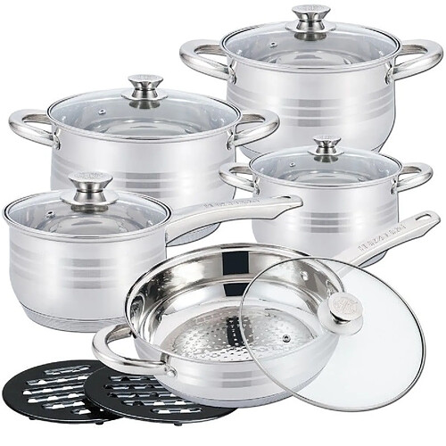 Batterie de Cuisine 12 Pièces en Acier Inoxydable Herzberg HG1242-IX