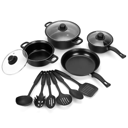 Batterie de cuisine 13 pieces avec cuilliere Noir Herzberg HG04241
