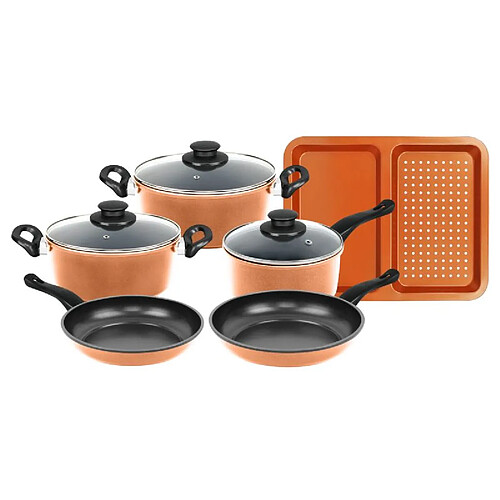 Batterie de cuisine anti-adhésive en cuivre 9 pièces Herzberg HG04838-COP
