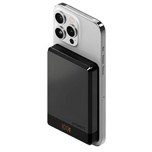 CYGNETT Powerbank 10 000mAh Sans Fil Fixation Magnétique Modèle MagSlim Ultra-Compact Noir