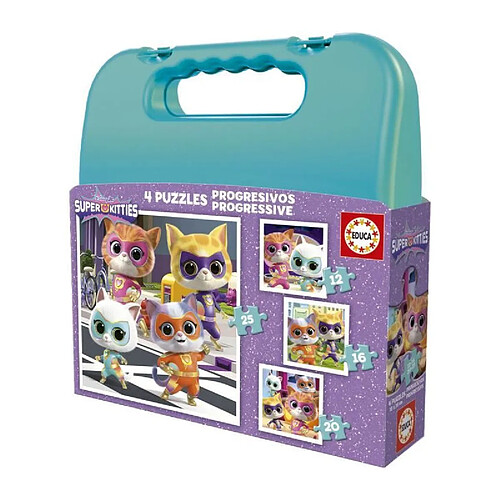 Educa borras Mallette puzzles enfant SuperKitties - Violet et turquoise
