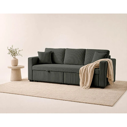 Bestmobilier Cyrus - Canapé droit 3 places convertible en velours côtelé