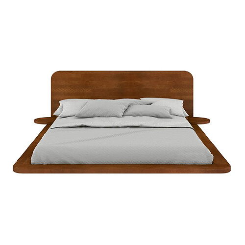 Visby Lit flottant en hêtre massif JAPANDIC / 160x200 cm, couleur noyer