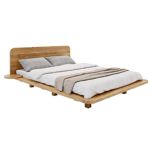 Visby Lit flottant en chêne massif JAPANDIC / 140x200 cm, couleur naturelle chaude