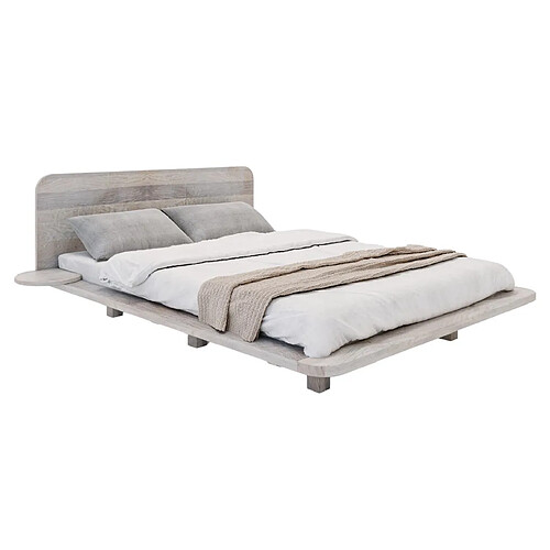 Visby Lit flottant en chêne massif JAPANDIC / 180x200 cm, couleur blanche