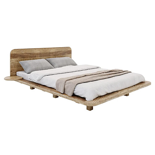 Visby Lit flottant en chêne massif JAPANDIC / 140x200 cm, couleur naturelle froide