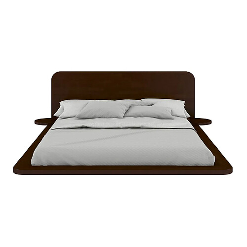 Visby Lit flottant en hêtre massif JAPANDIC / 160x200 cm, couleur palissandre