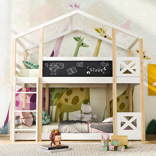 OKWISH Lit superposé 90x200 cm - - Lit cabane avec échelle - Blanc