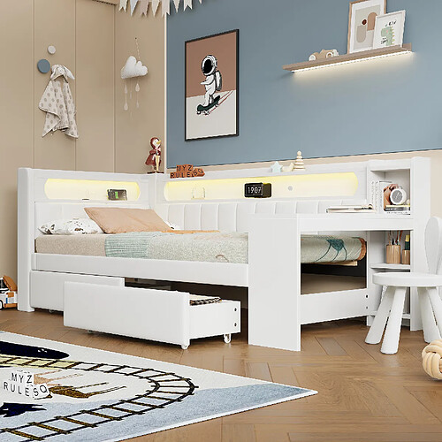 OKWISH Lit gigogne 90x200 cm Lit bureau - Blanc