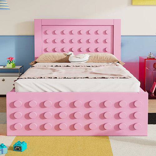OKWISH Lit avec rangement 90x190 cm - Lit avec sommier - Rose