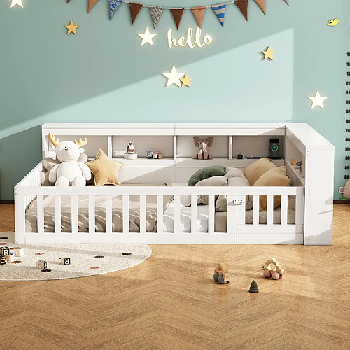 OKWISH Lit bébé 140x190 cm Lit double et rangement - Blanc