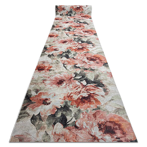 RUGSX TAPIS DE COULOIR antidérapant LOTUS BOUQUET 52900 Fleurs beige rose lavable 60cm 60x570 cm