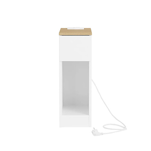 SoBuy Table de Chevet Étroite Blanche avec Chargeur, Prise Standard, USB et Type-C
