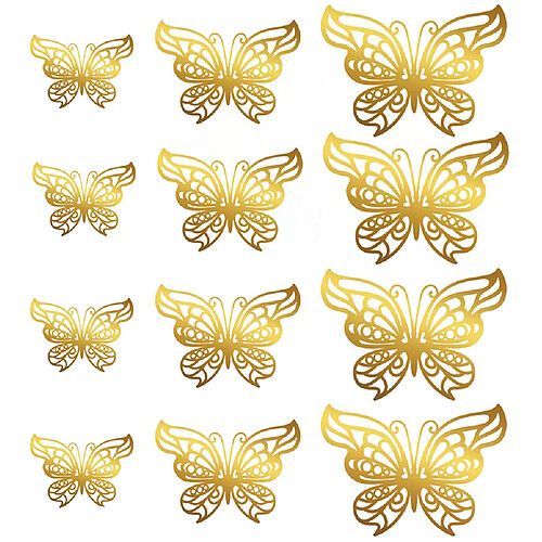Lot de 12 autocollants muraux papillons creux 3D, décorations de gâteaux, décorations de mariage, salon, décoration d'intérieur~1189
