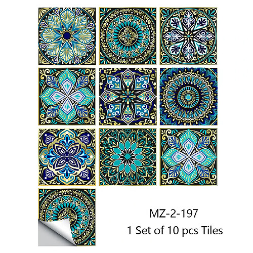 Lot de 10 autocollants muraux en PVC imperméables motif mandala, film rigide, cristal, pour cuisine, salle de bain, armoire~0926