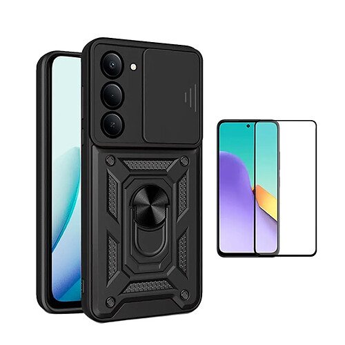 Kit De Film En Verre Trempé À Coque Complète 5D + Couvercle Coulissant De Défenseur Militaire Magnétique PHONECARE Pour Xiaomi Redmi 15 4G - Noir