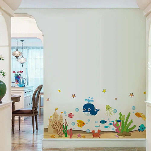 Tanlaby Autocollants Fenêtre Sous la Mer été Sticker Fenetre Océan Poisson Algues Animaux Marins Stickers pour Chambre Enfants Salle de Bain et Décoration Vitre DIY Océan