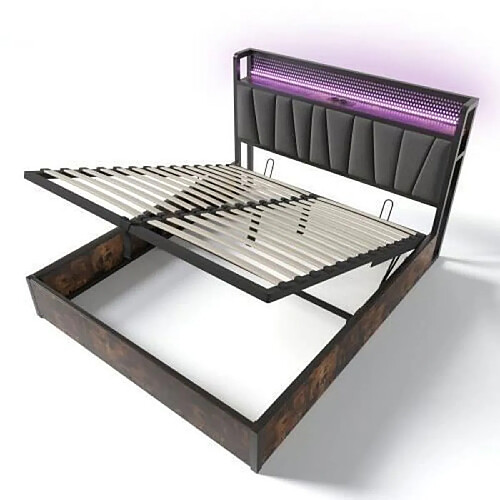 DZMDIP Lit double 160x200cm - Métal - Recharge USB - Éclairage LED - Contrôle App