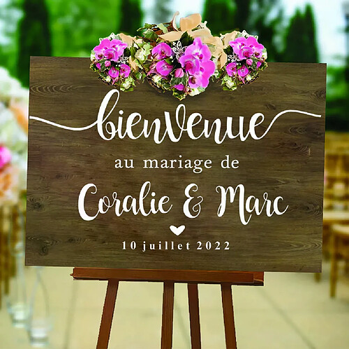 Autocollant mural personnalisé avec nom et date pour panneau de mariage, style français, panneau de bienvenue, panneau de mariage en vinyle, A182~01602