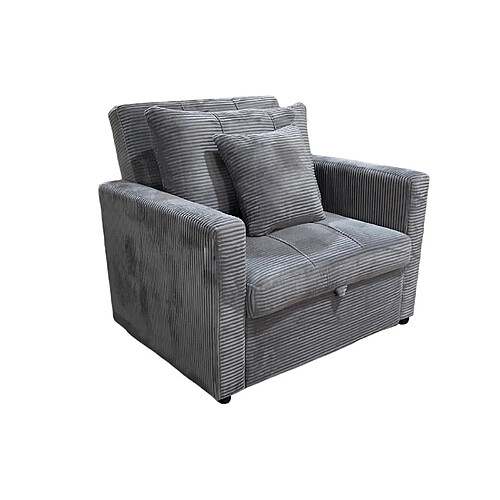 Pegane Canapé-lit, canapé 1 place convertible en velours côtelé coloris gris - Longueur 99 x Largeur 99 x Hauteur 88 cm