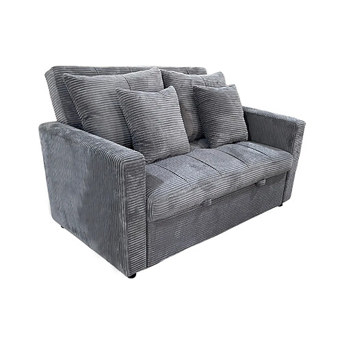 Pegane Canapé-lit, canapé 2 places convertible en velours côtelé coloris gris - Longueur 140 x Largeur 99 x Hauteur 88 cm