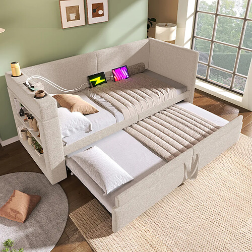 OKWISH Lit Enfant 90x200 cm Lit gigogne - Beige