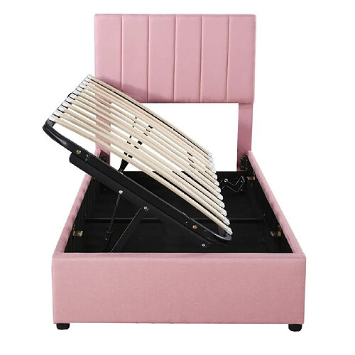 DZMDIP Lit coffre - 90x200cm - Rose - Tête de lit réglable - Rangement hydraulique