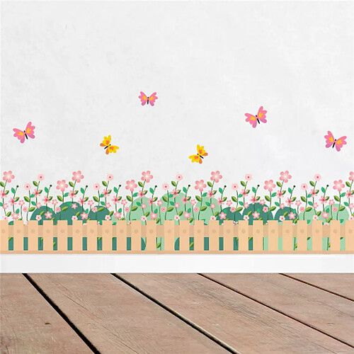 Autocollants muraux en PVC motif fleurs pastorales, clôture, papillons, pour bureau, magasin, chambre à coucher, décoration d'intérieur~00741
