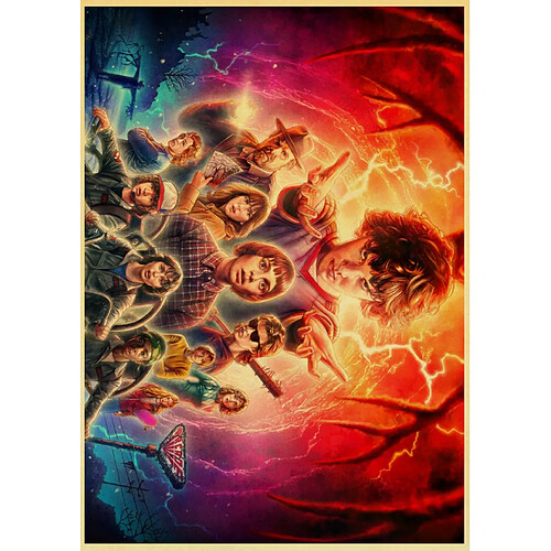 Affiche rétro Stranger Things saison 2, papier kraft, décoration murale vintage pour bar, café, maison~01351