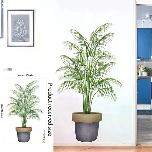 16 grands stickers muraux en PVC motif plantes tropicales vertes, feuilles de palmier, pour salon, avec affiche, disque vinyle, décoration d'intérieur~01057