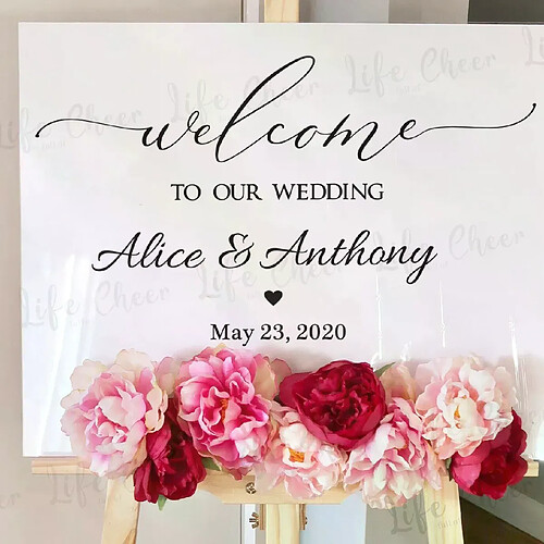 Panneau de bienvenue pour mariage, autocollant en vinyle, personnalisé, avec n'importe quel texte, pour anniversaire, fiançailles, fête, miroir, peintures murales en vinyle~01969
