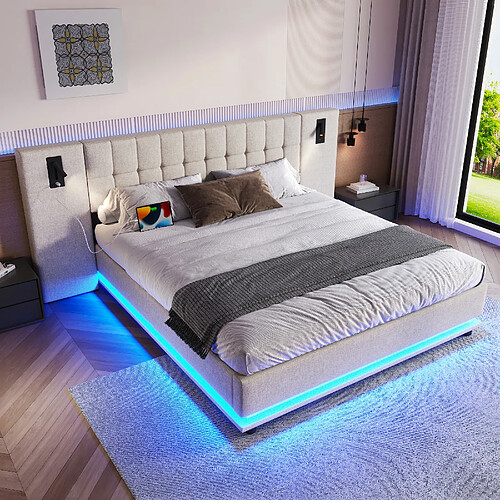 WISHDOR Lit double 180x200 cm Lit déco - Beige