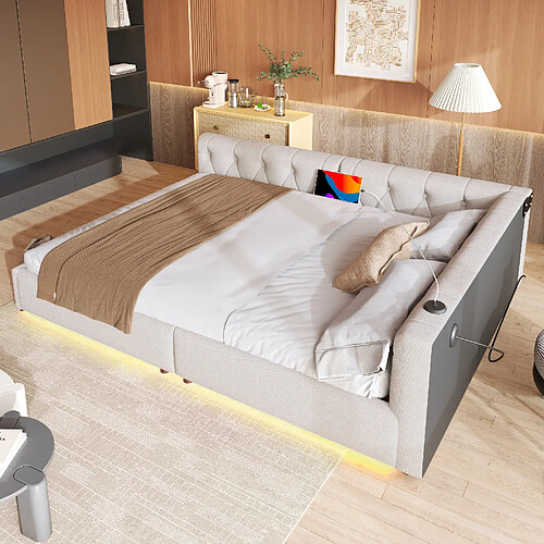 OKWISH Lit moderne 140x200 cm - Lit banquette - Beige