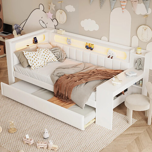WISHDOR Lit gigogne 90x200 cm Lit déco - Blanc