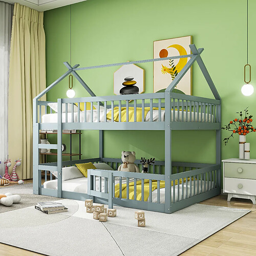 WISHDOR Lit superposé 140x200 cm - Lit cabane - Gris