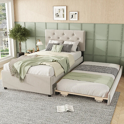 WISHDOR Lit gigogne 90x200 cm Lit simple pliable - Beige