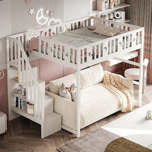 WISHDOR Lit mezzanine 140x200 cm Lit simple - Blanc