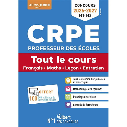 CRPE, professeur des écoles : tout le cours, français, maths, leçon, entretien : concours 2026-2027, M1, M2