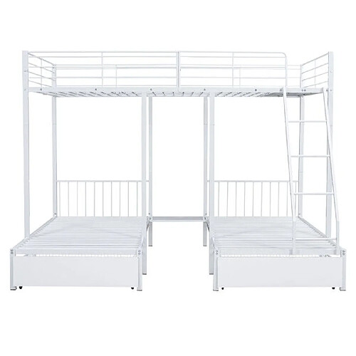 DZMDIP Lit superposé triple en métal avec tiroirs et échelle - transformable en 3 lits - blanc - 140x200cm et 2x90x200cm