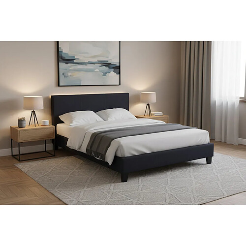 Homy France Lit 2 places 160x200 cm tissu gris sommier inclus KELIA