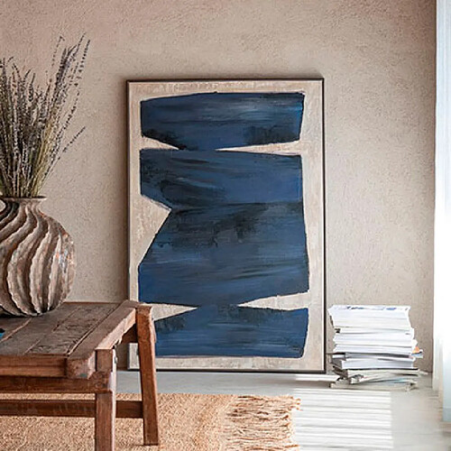 Mes Toile murale abstraite 82,5x122,5 cm bleu nuit, noir et beige